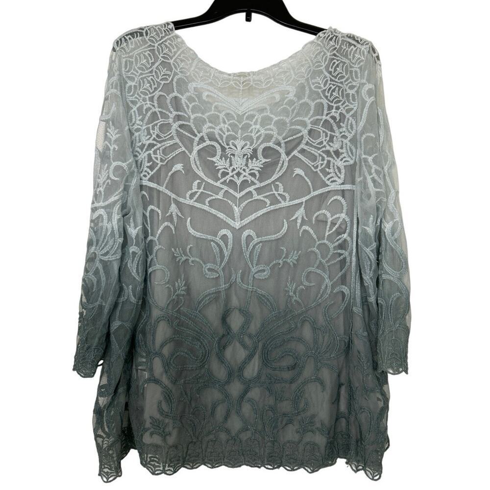 Adiva Blue Gray Ombre Mesh Embroidered Blouse 1X Whimsical Fairy - Picture 2 of 12